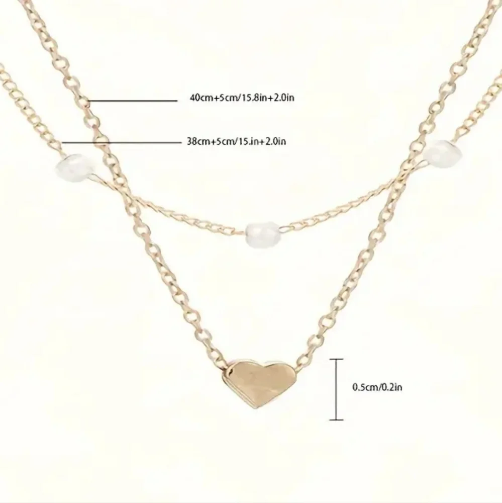 DOUBLE LAYER MINI HEART SIMULATED PEARL NECKLACE - Picture 3 of 4